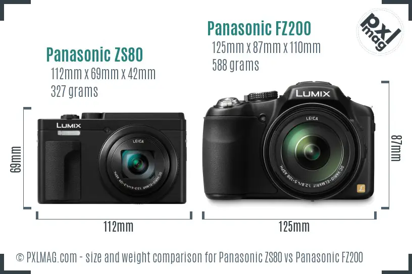 Panasonic ZS80 vs Panasonic FZ200 size comparison