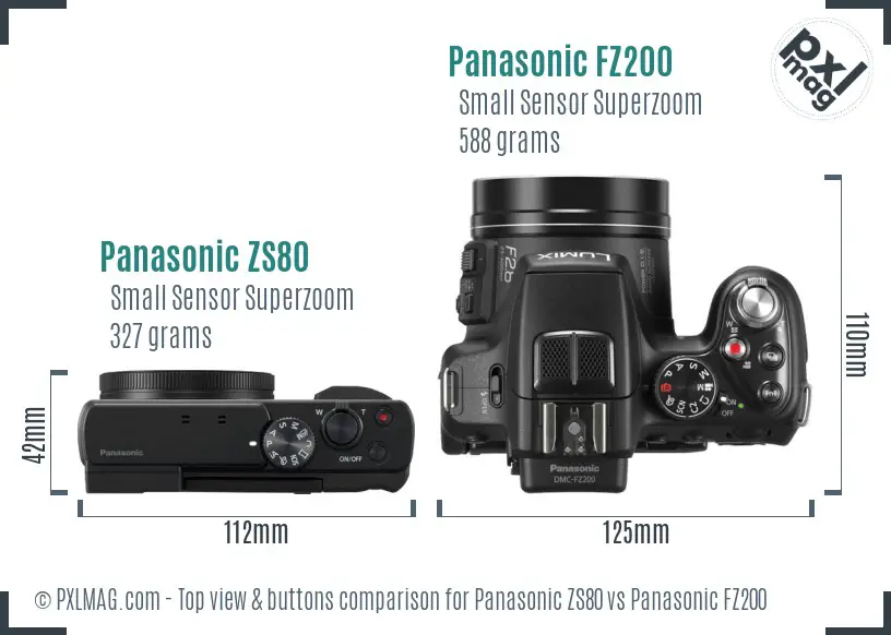 Panasonic ZS80 vs Panasonic FZ200 top view buttons comparison