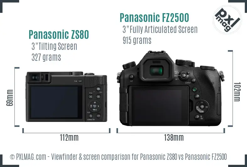 Panasonic ZS80 vs Panasonic FZ2500 Screen and Viewfinder comparison