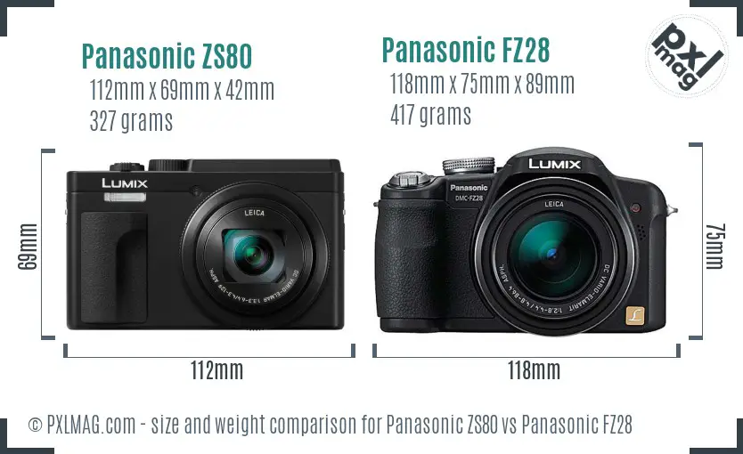 Panasonic ZS80 vs Panasonic FZ28 size comparison