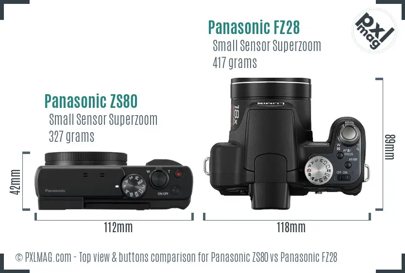 Panasonic ZS80 vs Panasonic FZ28 top view buttons comparison