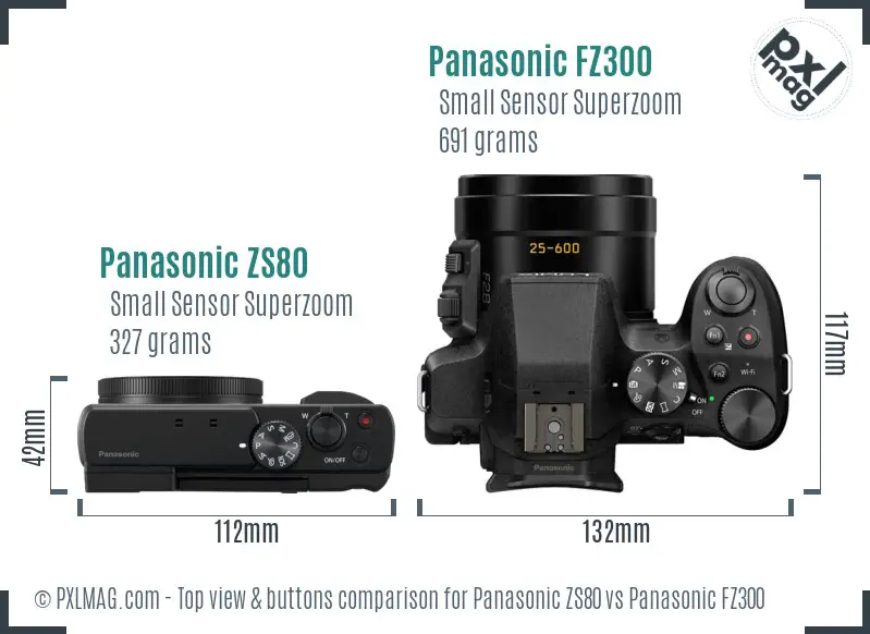 Panasonic ZS80 vs Panasonic FZ300 top view buttons comparison