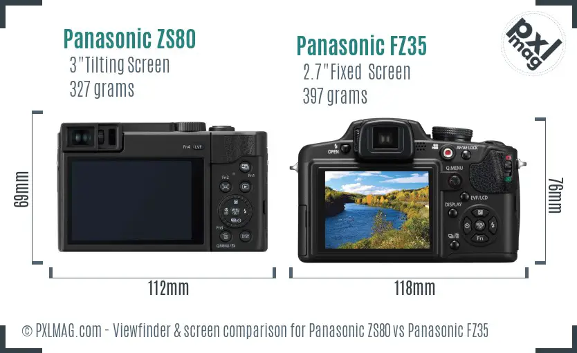 Panasonic ZS80 vs Panasonic FZ35 Screen and Viewfinder comparison