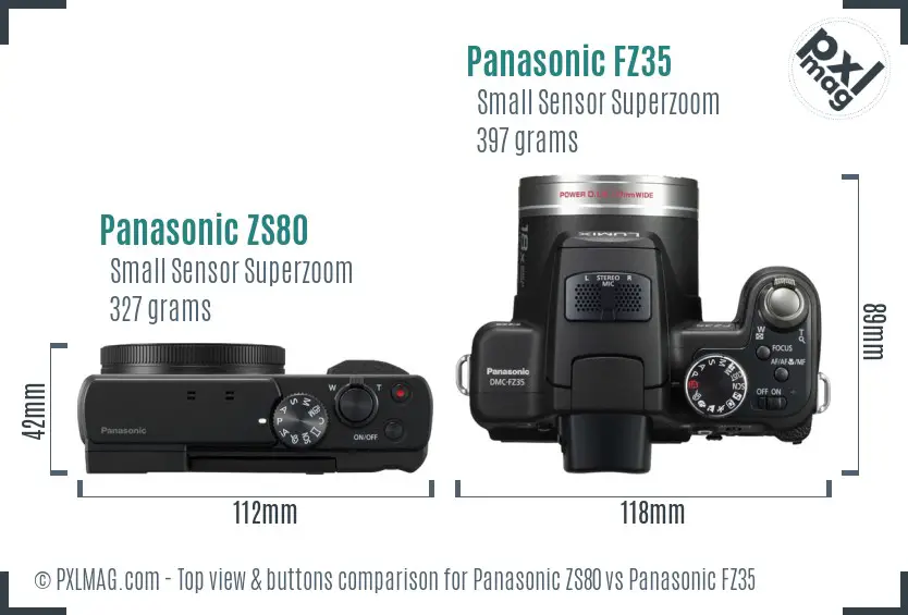 Panasonic ZS80 vs Panasonic FZ35 top view buttons comparison