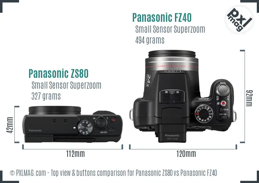 Panasonic ZS80 vs Panasonic FZ40 top view buttons comparison