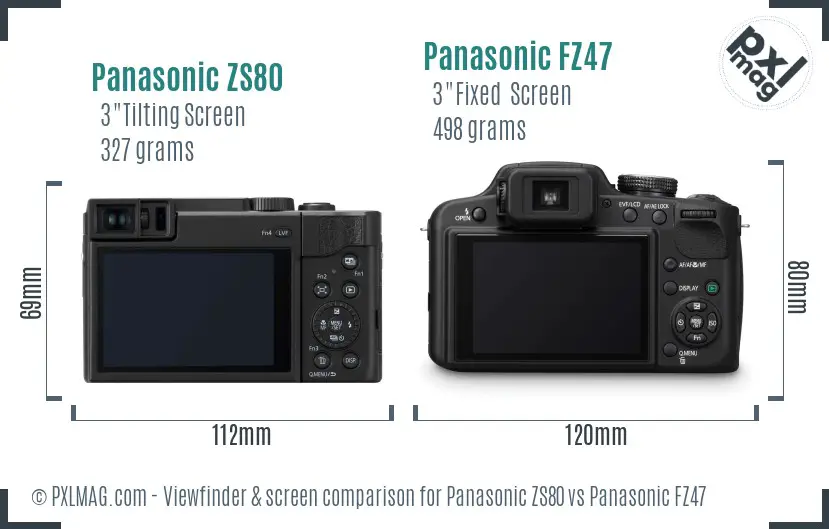 Panasonic ZS80 vs Panasonic FZ47 Screen and Viewfinder comparison