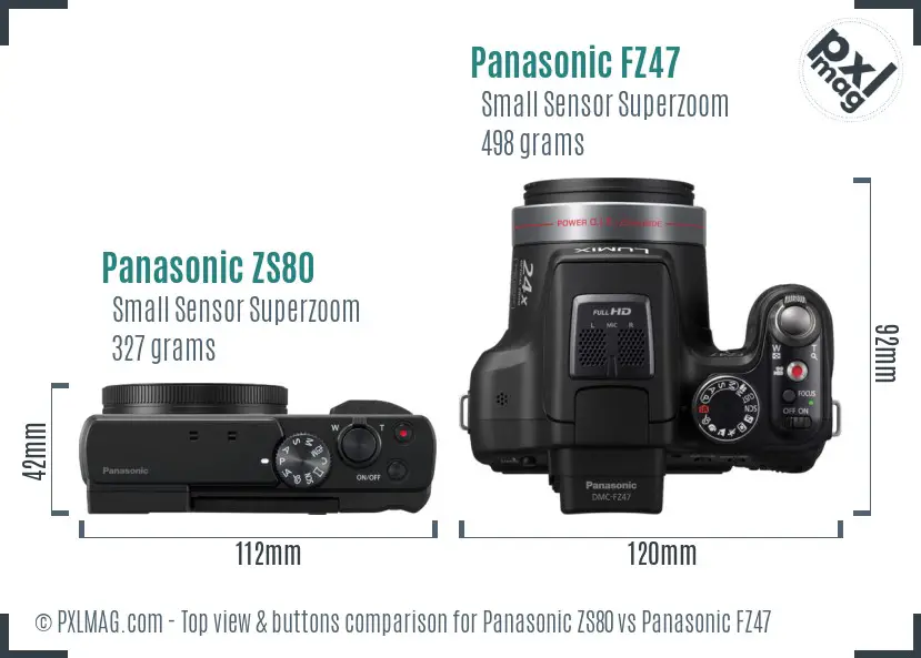 Panasonic ZS80 vs Panasonic FZ47 top view buttons comparison