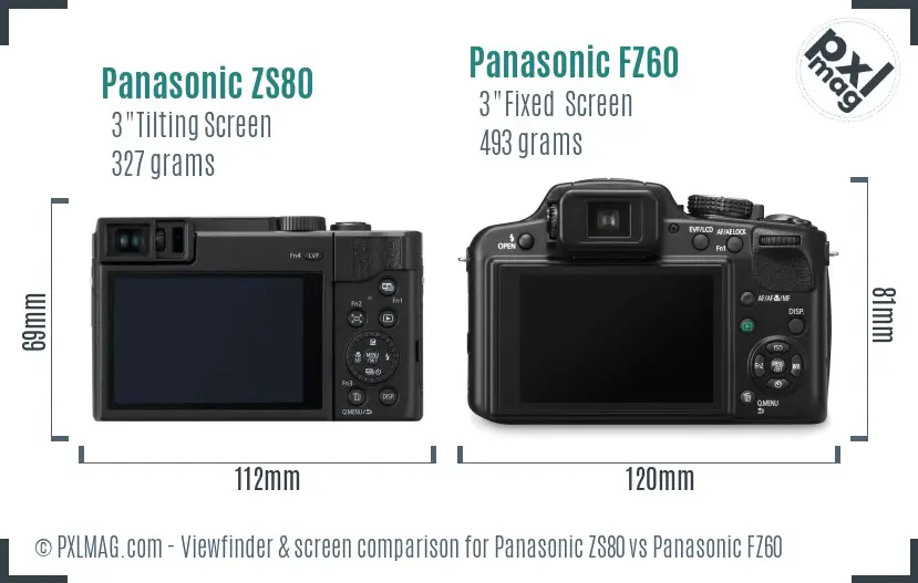 Panasonic ZS80 vs Panasonic FZ60 Screen and Viewfinder comparison