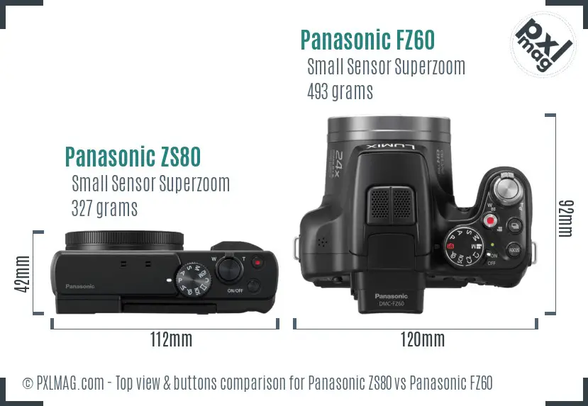 Panasonic ZS80 vs Panasonic FZ60 top view buttons comparison