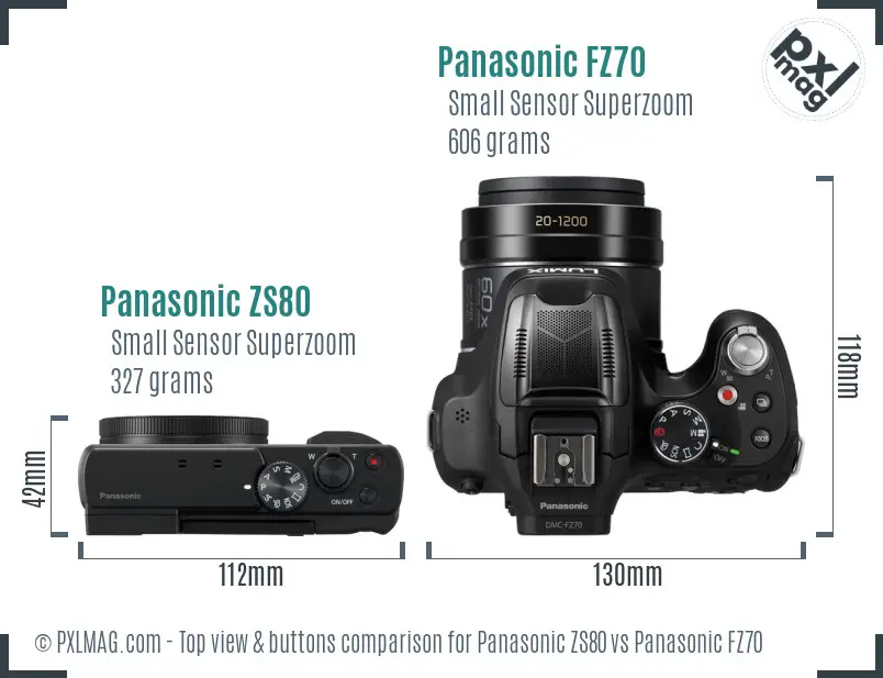 Panasonic ZS80 vs Panasonic FZ70 top view buttons comparison