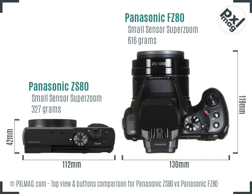 Panasonic ZS80 vs Panasonic FZ80 top view buttons comparison