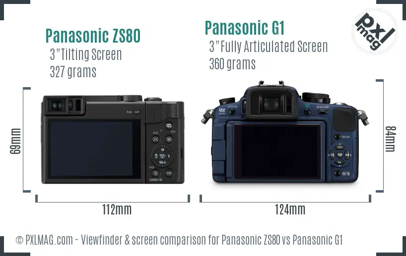 Panasonic ZS80 vs Panasonic G1 Screen and Viewfinder comparison