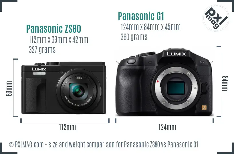 Panasonic ZS80 vs Panasonic G1 size comparison