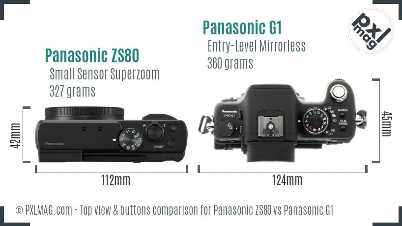 Panasonic ZS80 vs Panasonic G1 top view buttons comparison