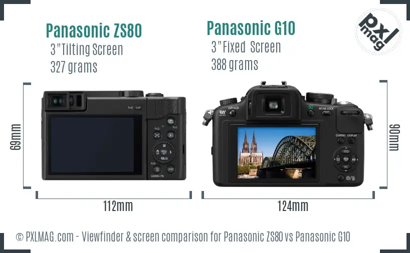 Panasonic ZS80 vs Panasonic G10 Screen and Viewfinder comparison