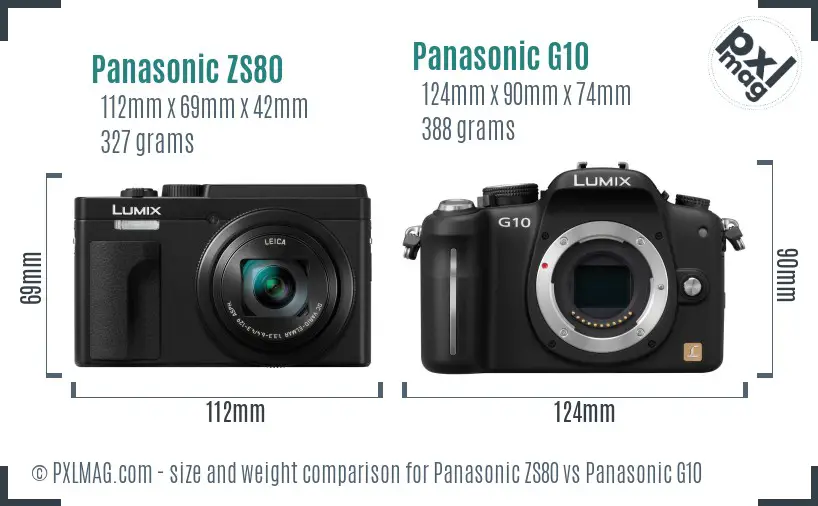 Panasonic ZS80 vs Panasonic G10 size comparison