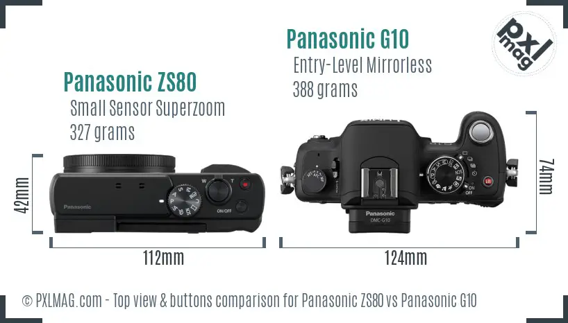 Panasonic ZS80 vs Panasonic G10 top view buttons comparison