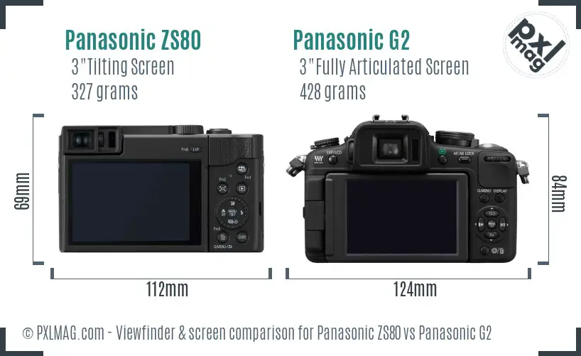 Panasonic ZS80 vs Panasonic G2 Screen and Viewfinder comparison