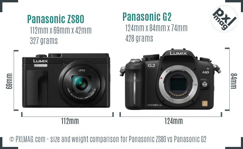 Panasonic ZS80 vs Panasonic G2 size comparison