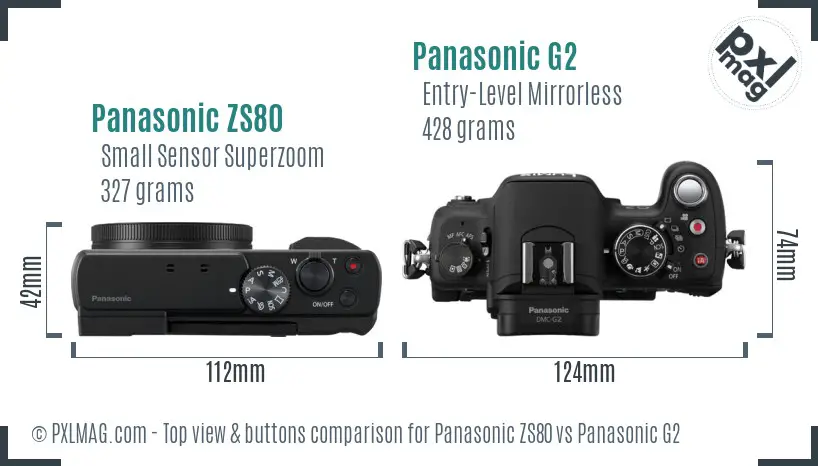 Panasonic ZS80 vs Panasonic G2 top view buttons comparison