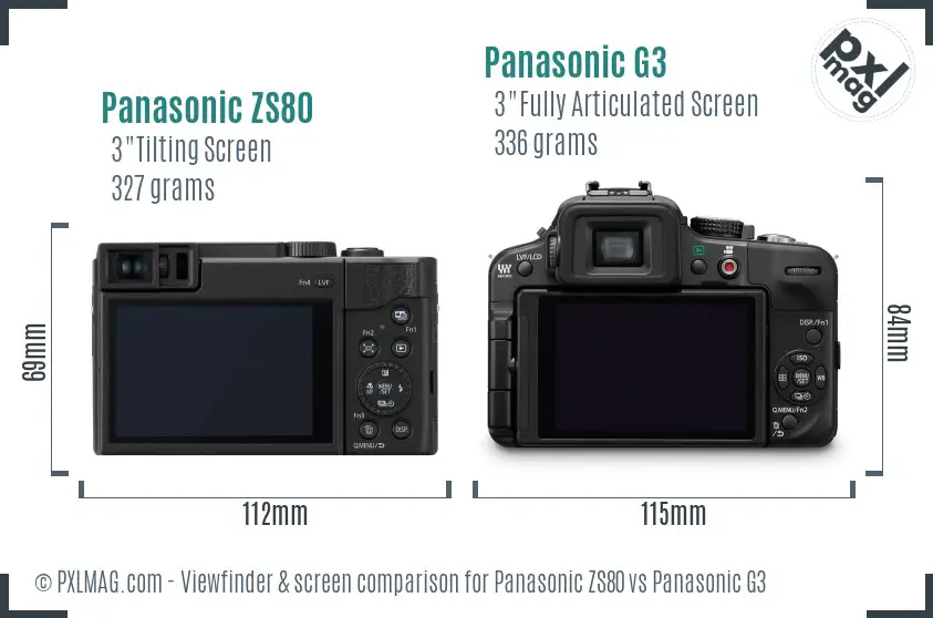 Panasonic ZS80 vs Panasonic G3 Screen and Viewfinder comparison