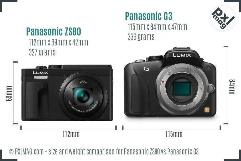 Panasonic ZS80 vs Panasonic G3 size comparison