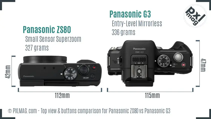 Panasonic ZS80 vs Panasonic G3 top view buttons comparison