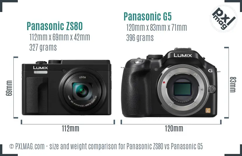 Panasonic ZS80 vs Panasonic G5 size comparison