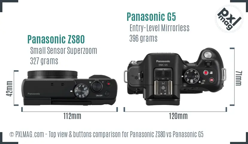 Panasonic ZS80 vs Panasonic G5 top view buttons comparison