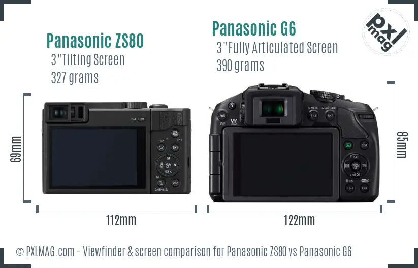 Panasonic ZS80 vs Panasonic G6 Screen and Viewfinder comparison