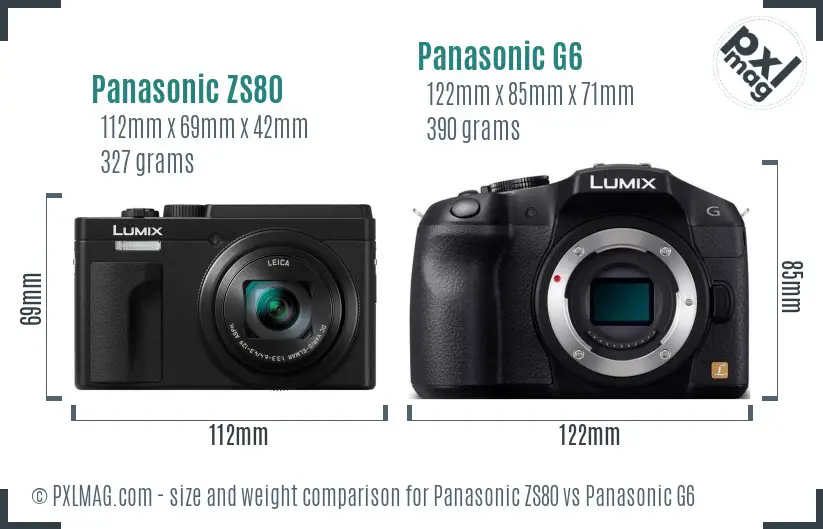 Panasonic ZS80 vs Panasonic G6 size comparison