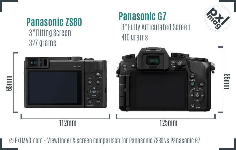 Panasonic ZS80 vs Panasonic G7 Screen and Viewfinder comparison