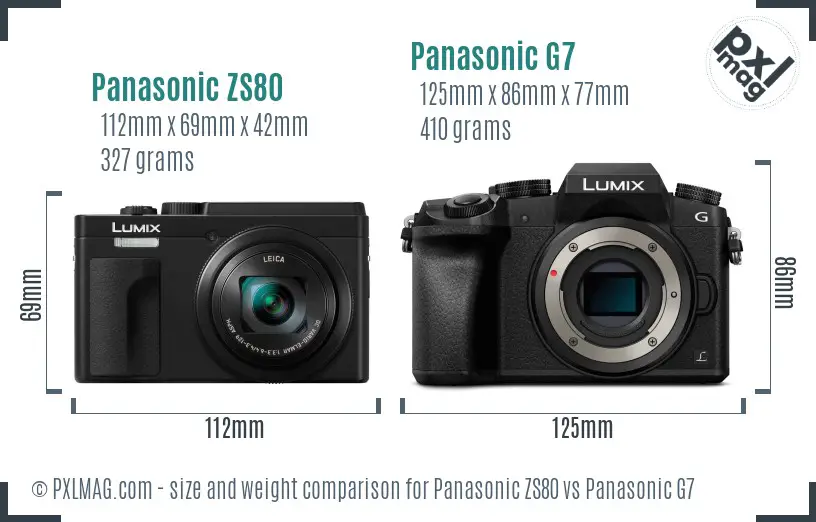 Panasonic ZS80 vs Panasonic G7 size comparison