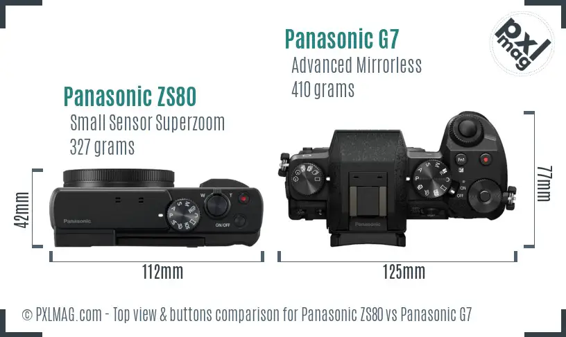 Panasonic ZS80 vs Panasonic G7 top view buttons comparison