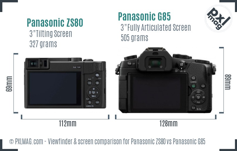 Panasonic ZS80 vs Panasonic G85 Screen and Viewfinder comparison