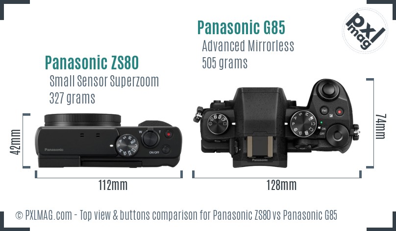 Panasonic ZS80 vs Panasonic G85 top view buttons comparison