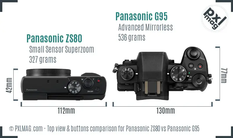 Panasonic ZS80 vs Panasonic G95 top view buttons comparison