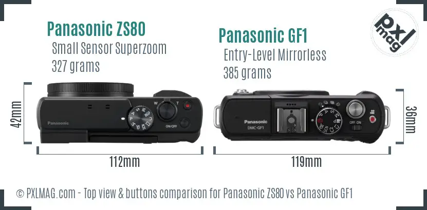 Panasonic ZS80 vs Panasonic GF1 top view buttons comparison