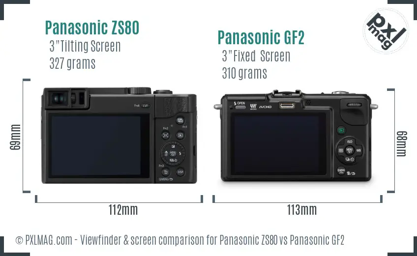 Panasonic ZS80 vs Panasonic GF2 Screen and Viewfinder comparison
