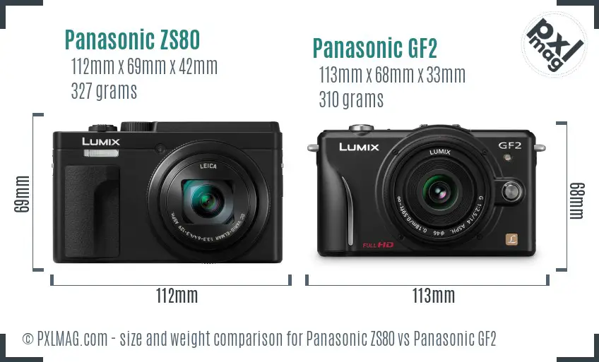 Panasonic ZS80 vs Panasonic GF2 size comparison