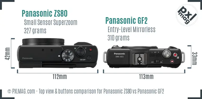 Panasonic ZS80 vs Panasonic GF2 top view buttons comparison