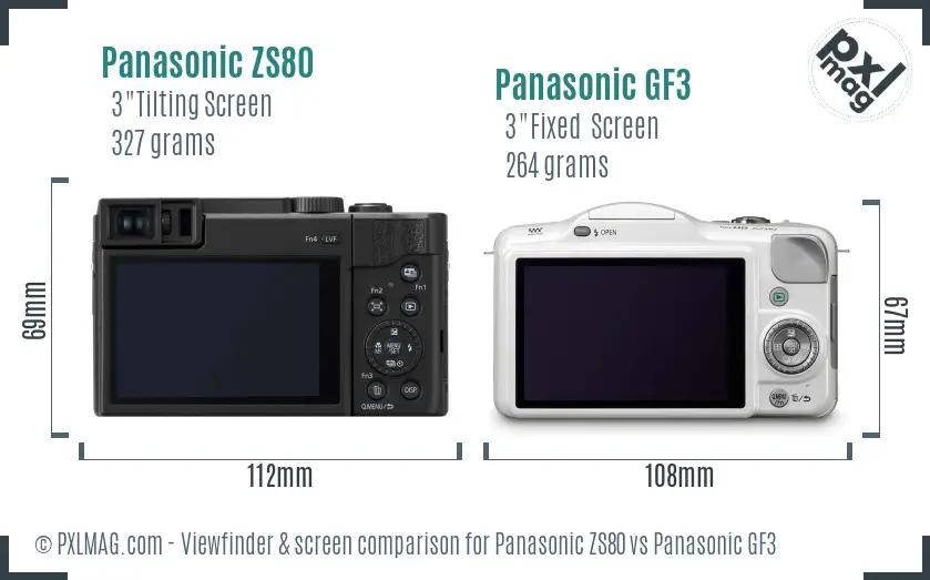 Panasonic ZS80 vs Panasonic GF3 Screen and Viewfinder comparison