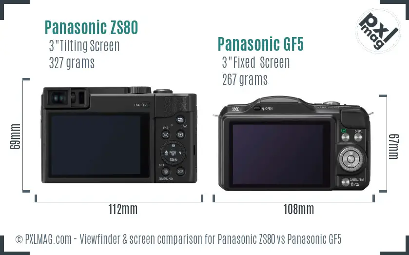 Panasonic ZS80 vs Panasonic GF5 Screen and Viewfinder comparison