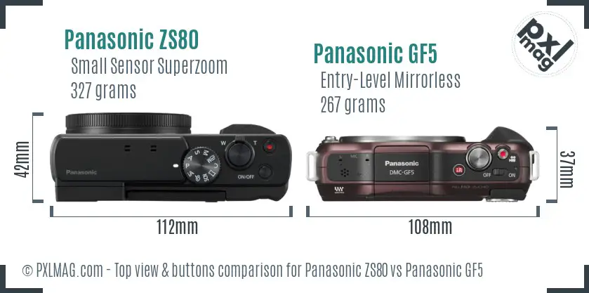 Panasonic ZS80 vs Panasonic GF5 top view buttons comparison