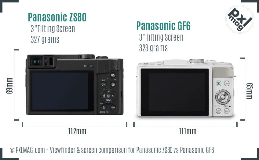 Panasonic ZS80 vs Panasonic GF6 Screen and Viewfinder comparison