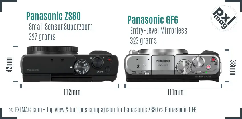 Panasonic ZS80 vs Panasonic GF6 top view buttons comparison
