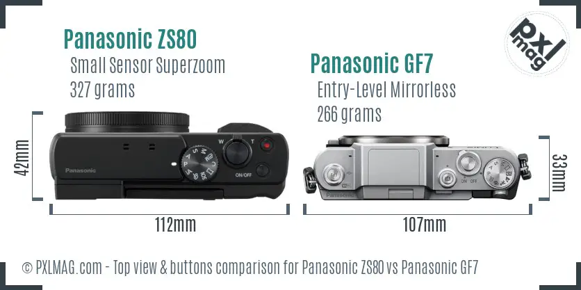 Panasonic ZS80 vs Panasonic GF7 top view buttons comparison