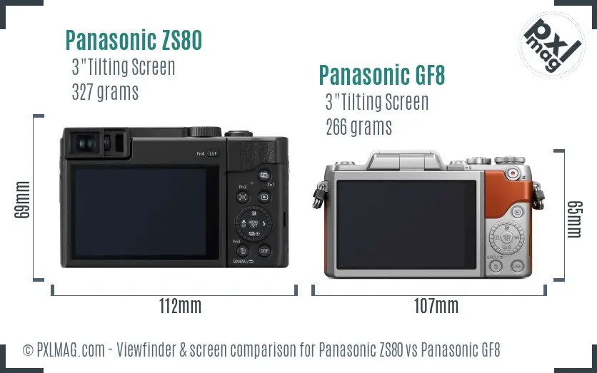 Panasonic ZS80 vs Panasonic GF8 Screen and Viewfinder comparison