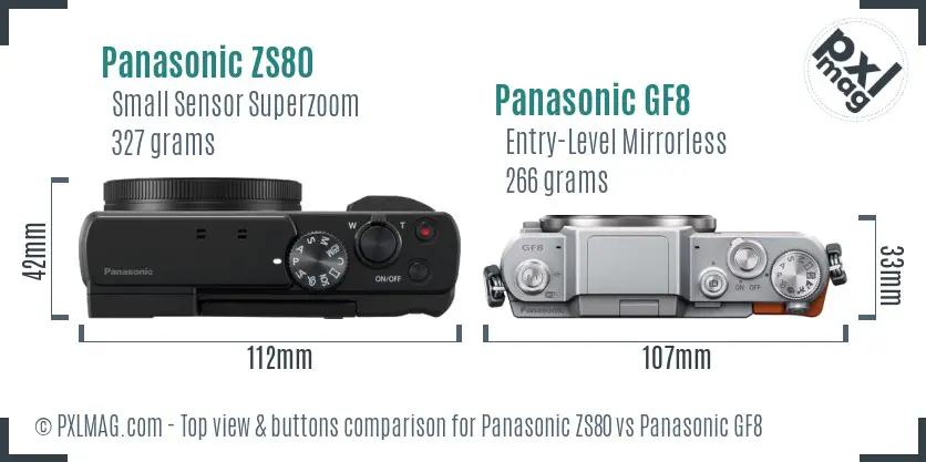Panasonic ZS80 vs Panasonic GF8 top view buttons comparison