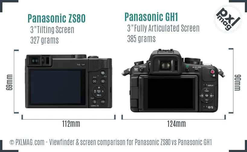 Panasonic ZS80 vs Panasonic GH1 Screen and Viewfinder comparison